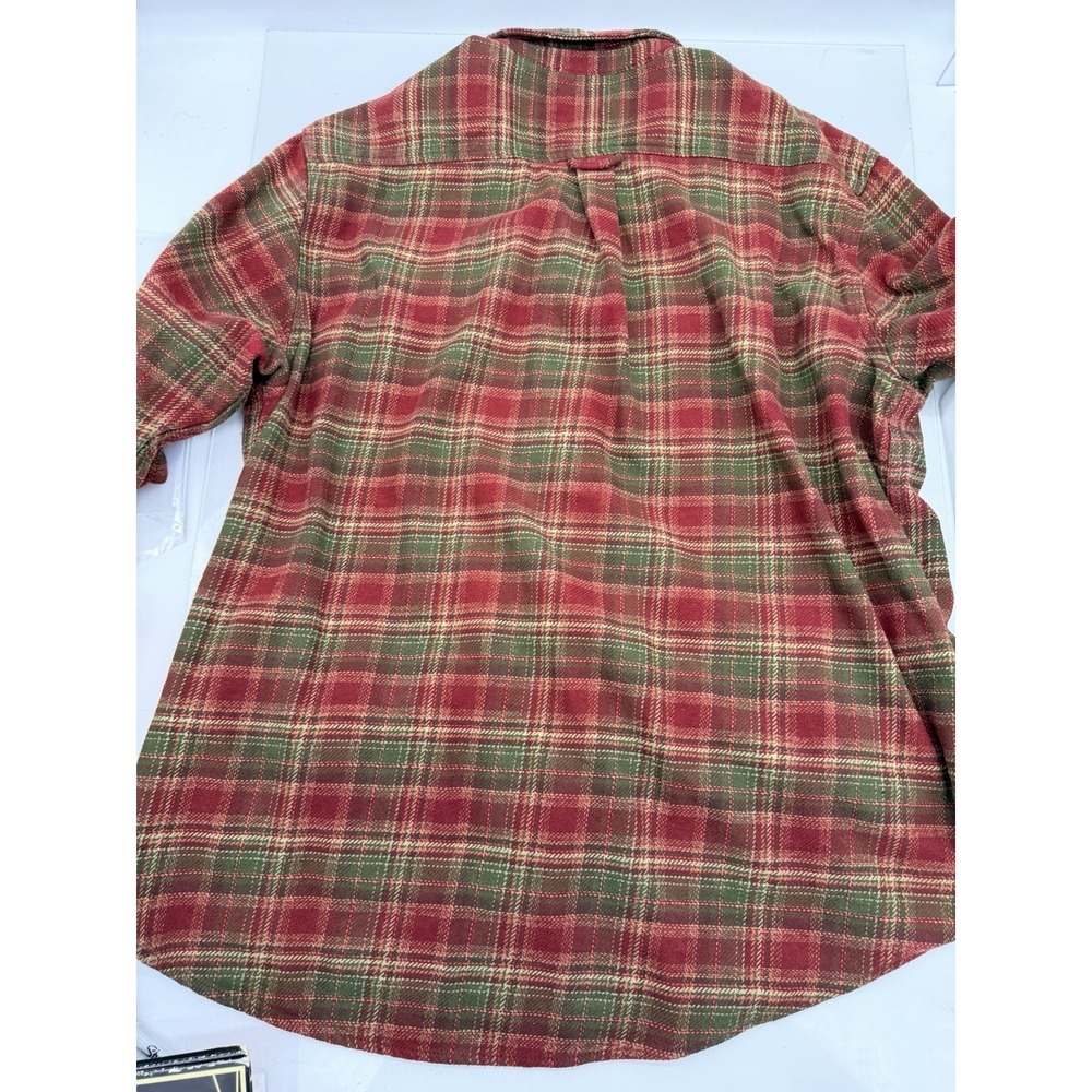 Orvis Large Flannel Button Down Red Green Plaid Workwear Shirt Cabin Classic - Picture 11 of 12
